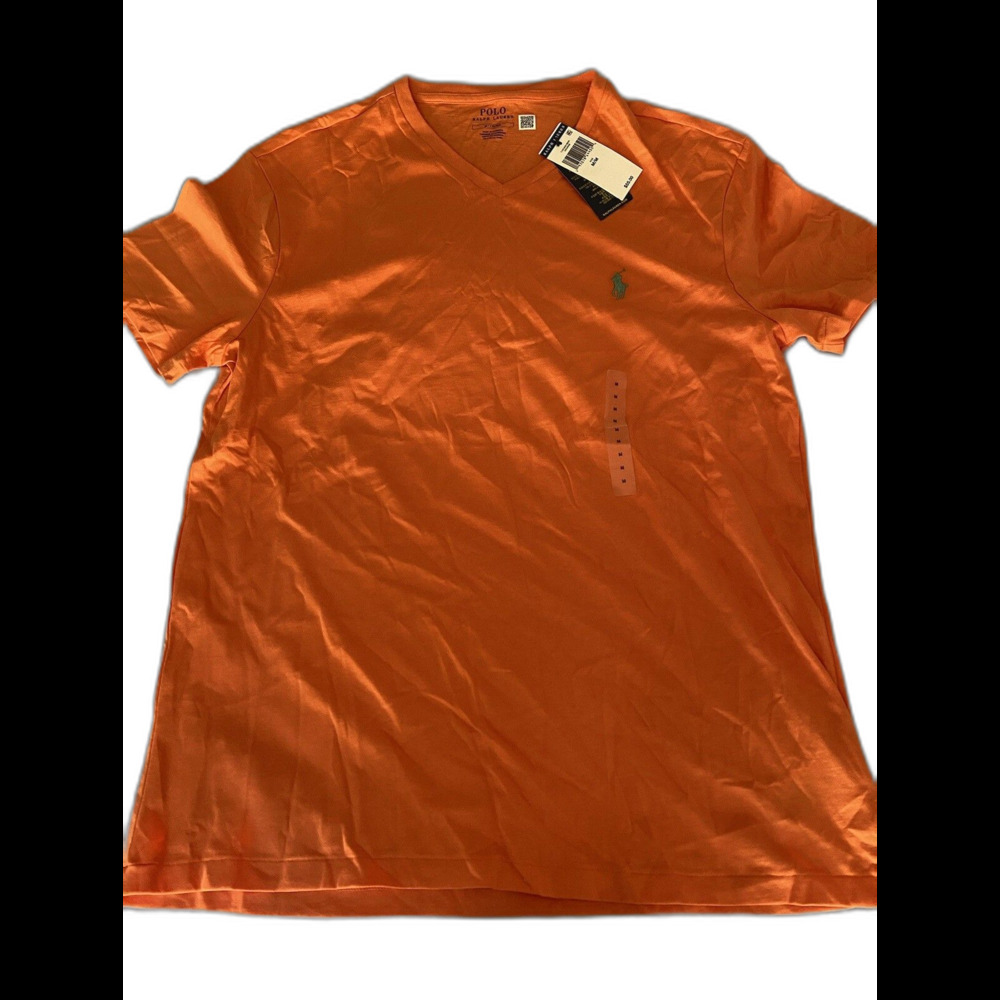 New Polo Ralph Lauren Men's V-Neck T-Shirt Tee - Size MEDIUM - Orange